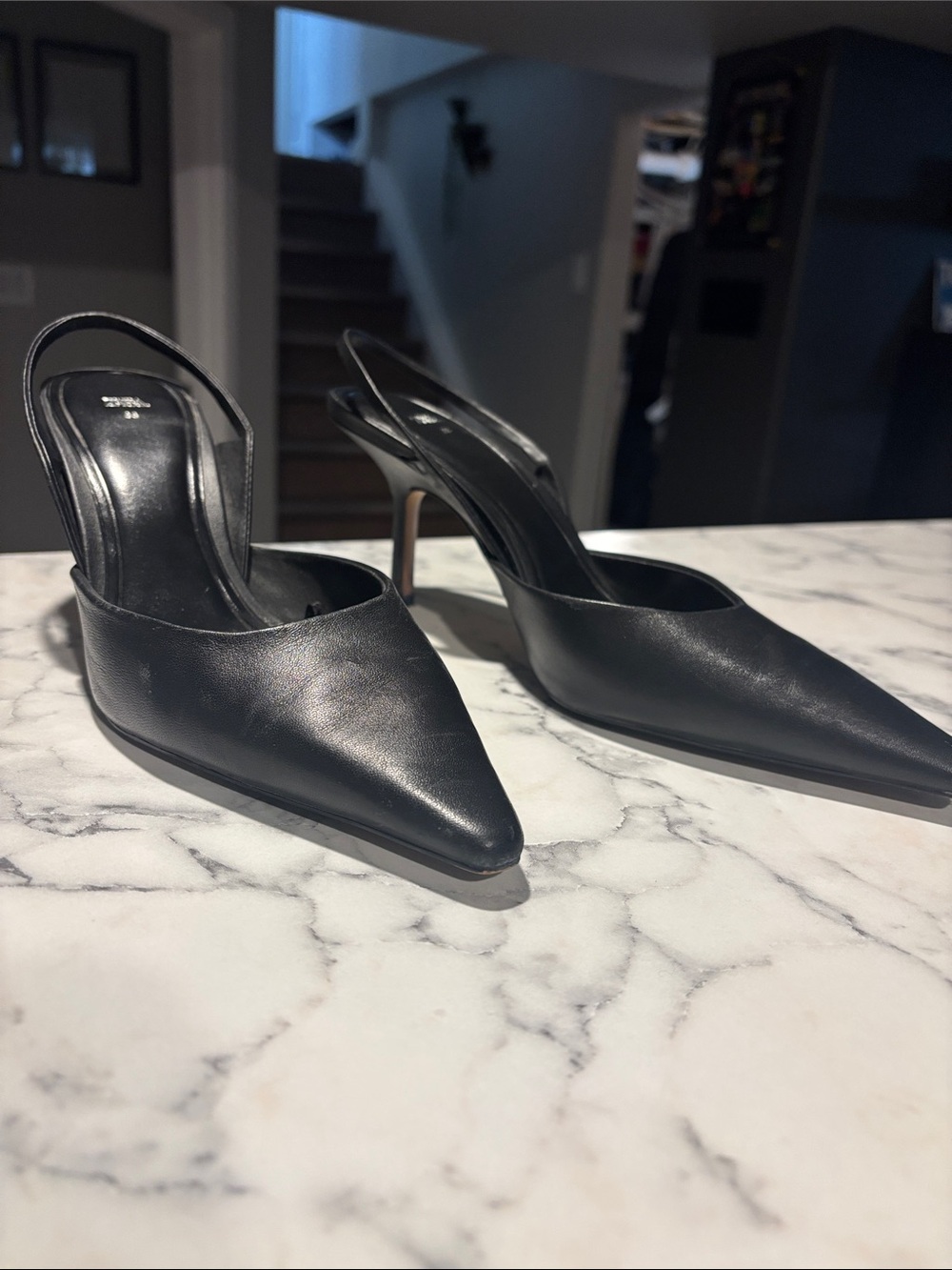 Black Pointed Slingback Heels - Women's Dress Pumps